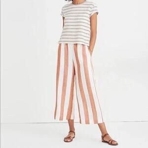 Madewell NWOT Women's Orange/Brown Striped Pull On Wide Leg Pants Size ST
